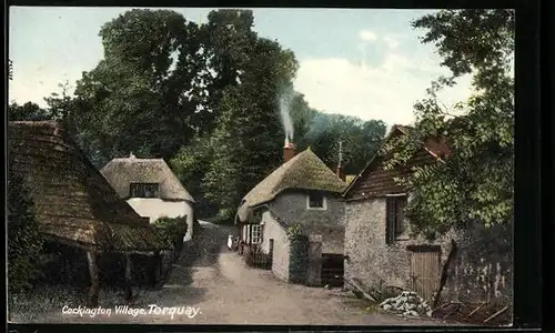 AK Cockington Village, Torquay, Reetdachhäuser