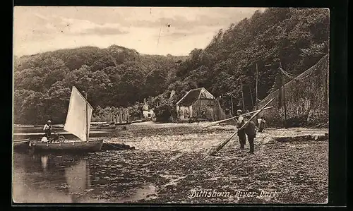 AK Dittisham, River Dart, Fischerboot am Ufer