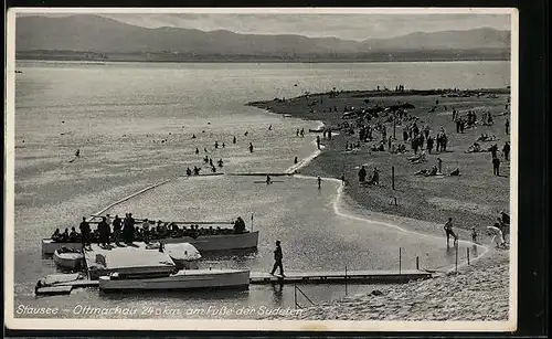 AK Ottmachau, Partie am Stausee, 24 km am Fusse der Sudeten