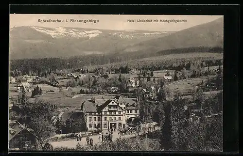 AK Schreiberhau i. Rgb., Hotel Lindenhof mit Hochgebirgskamm