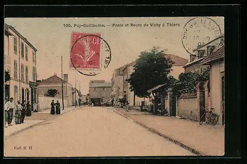 AK Puy-Guillaume, Poste et Route de Vichy à Thiers