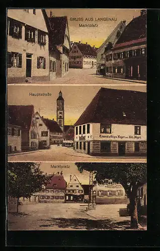 AK Langenau, Marktplatz und Hauptstrasse