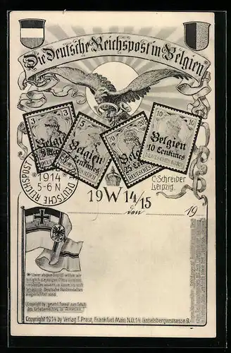 AK Belgien, Die Deutsche Reichspost 1914-15, Briefmarken, Postgeschichte