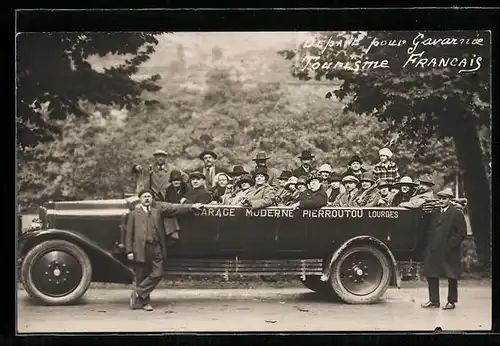 AK Gavarnie, Départ pour Gavarnie, Tourisme Francais, Reisegruppe im Lastkraftwagen