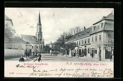 AK Wien, Hietzinger Hauptstrasse mit Kirche