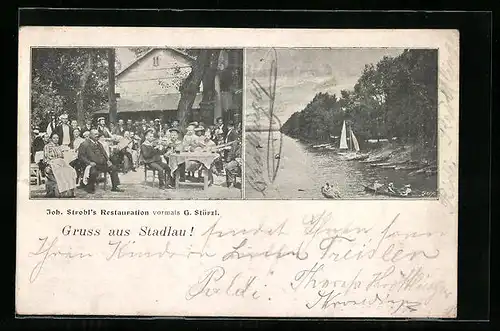 AK Wien-Stadlau, Joh. Strobls Restauration, Ruderpartie