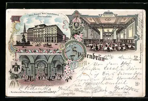 Lithographie Wien, Hotel Krantz, Neuer Markt 6, Marmorsaal