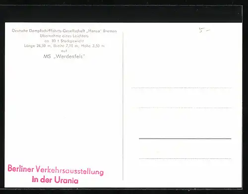 AK Handelsschiff MS Werdenfels, Deutsche Dampfschiffahrts-Gesellschaft Hansa Bremen