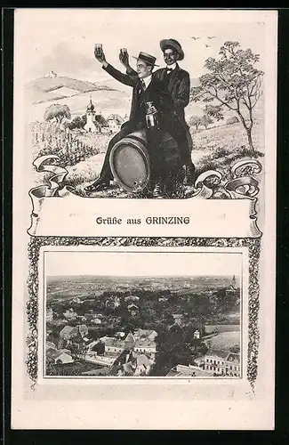 AK Wien-Grinzing, Ortsansicht aus der Vogelschau