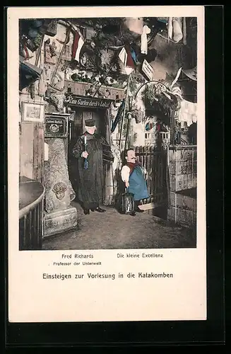 AK Berlin, Gasthaus Bauernschänke, Jägerstr. 63 Ecke Friedrichstr., Einsteigen zur Vorlesung in die Katakomben