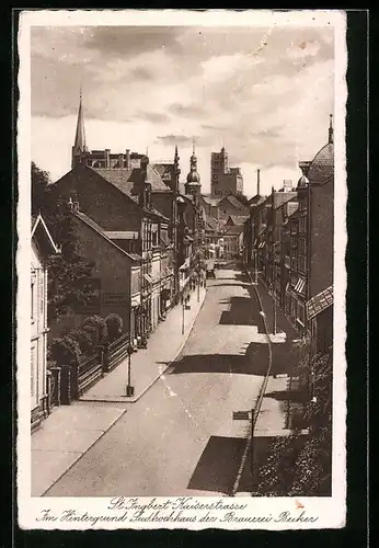 AK St. Ingbert, Kaiserstrasse mit Sudhochhaus der Brauerei Becker