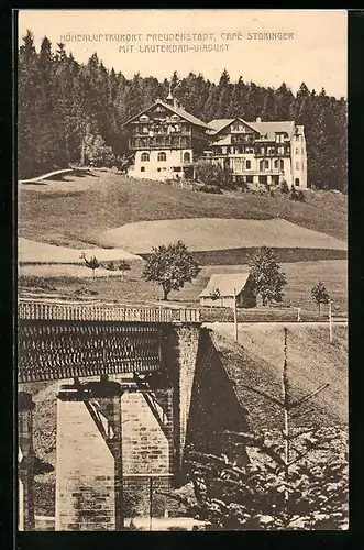 AK Freudenstadt, Cafe Stokinger mit Lauterbad-Viadukt