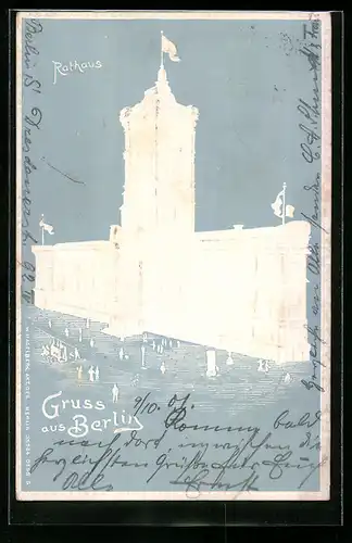 Relief-AK Berlin, Rathaus mit Passanten, Königstrasse