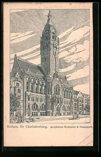 Lithographie Berlin-Charlottenburg, Rathaus, Architekten Reinhardt und Süssenguth