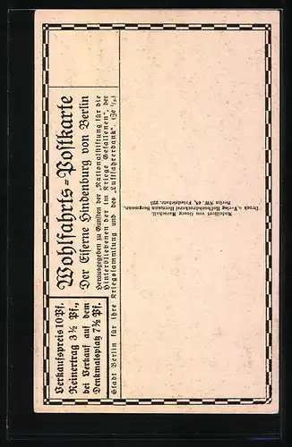 AK Berlin-Tiergarten, Der Eiserne Hindenburg von Berlin, Nagelung, Kriegshilfe