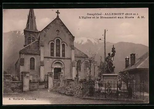AK Allemont, L`Eglise et le Monument aux Morts