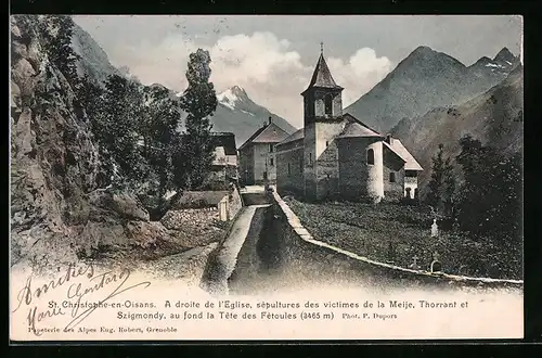 AK St-Christophe-en-Oisans, A droite de l`Eglise, sèpultures des victimes de la Meije, Thorrant et Szigmondy