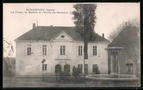 AK Sermérieu, La Place, la Mairie et l'Ecole de Garcons