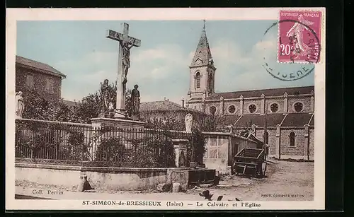 AK St-Siméon-de-Bressieux, Le Calvaire et l'Eglise