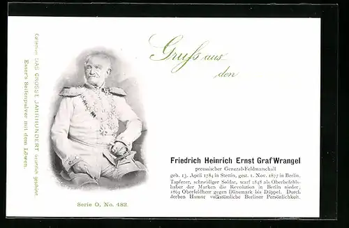 AK Friedrich Heinrich Ernst Graf Wrangel, preussischer Generalfeldmarschall