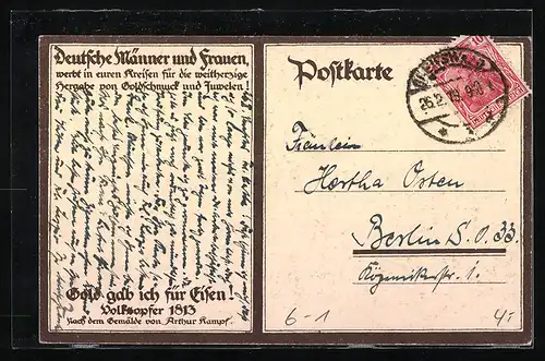 AK Deutsche beim Spenden von Schmuck im Jahr 1813
