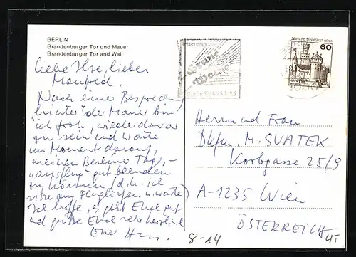 AK Berlin, Brandenburger Tor und Mauer