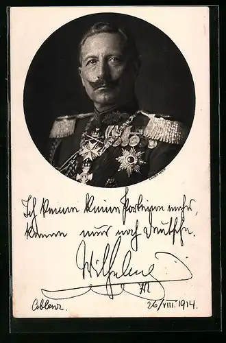 AK Kaiser Wilhelm II., Portrait und Zitat, Ganzsache
