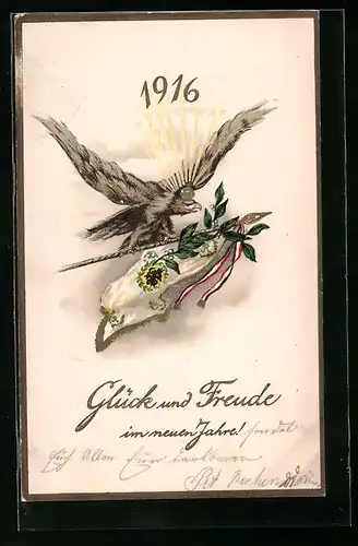 AK Adler mit Fahne, Jahreswechsel 1916