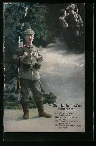 AK Soldat mit Eisernem Kreuz auf Wachgang denkt an die Zeit mit der Liebsten