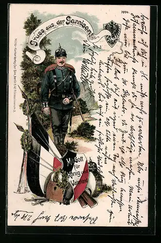 Lithographie Soldat eines Regiments in Uniform