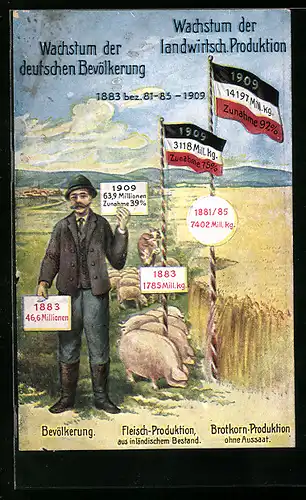 AK Wachstum der deutschen Bevölkerung, Wachstum der landwirtschaftlichen Produktion, 1883-1909, Bauer mit Schweinen