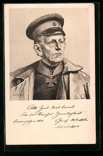 AK Feldmarschall Graf Moltke mit Schirmmütze, Reichseinigungskriege