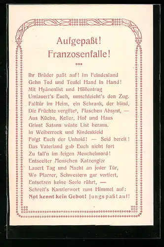 AK Aufgepasst! Franzosenfalle!, Ihr Brüder passt auf!...