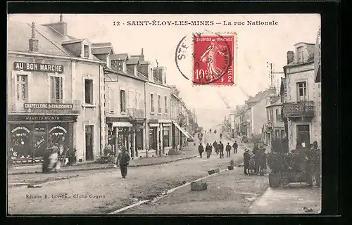 AK Saint-Éloy-les-Mines, La rue Nationale, Strassenpartie