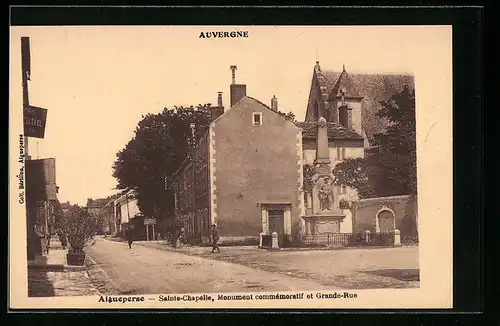 AK Aigueperse-Sainte-Chapelle, Auvergne, Monument commémoratif et Grande-Rue