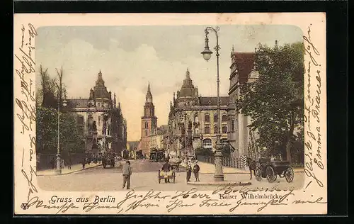 AK Berlin, Kaiser Wilhelmbrücke und Schloss-Apotheke, Kaiser-Wilhelm-Strasse