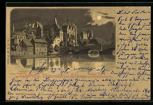 Mondschein-Lithographie Marburg, Universität und Schloss