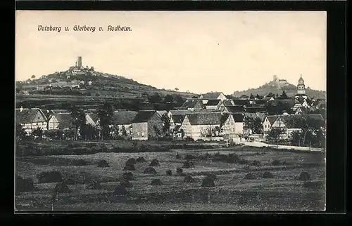 AK Rodheim, Ortsansicht mit Vetzberg und Gleiberg