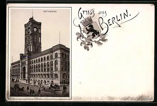 Lithographie Berlin, Rotes Rathaus, Spandauer Strasse