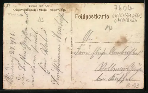 AK Appenweier /Baden, Ortsansicht, Kriegsverpflegungs-Anstalt