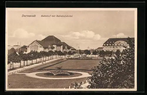 AK Darmstadt, Bahnhof mit Bahnhofshotel