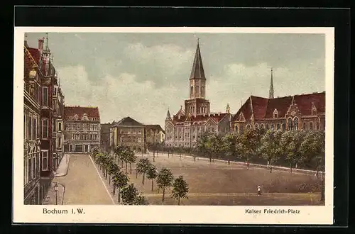 AK Bochum i. W., Kaiser Friedrich-Platz mit Kirche