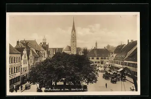 AK Pfaffenhofen a. Ilm, Stadtplatz mit Kirche aus der Vogelschau