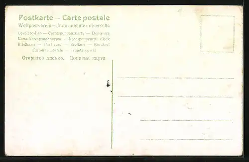 Lithographie Berlin, Neue Wache mit Denkmal und Strassenbahn