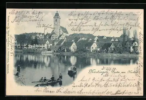 AK Nürtingen, Neckarpartie mit Booten und Kirche