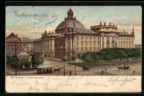 Lithographie München, Blick auf den Justizpalast
