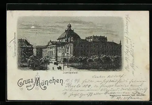 Mondschein-AK München, Justizpalast