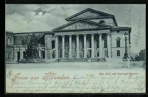 Mondschein-AK München, Kgl. Hof- und National-Theater