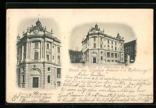 AK München, Bayer. Filiale der Deutschen Bank, Portal