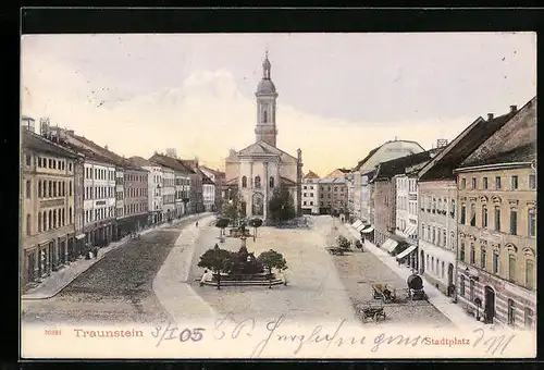 AK Traunstein, Stadtplatz mit Kirche